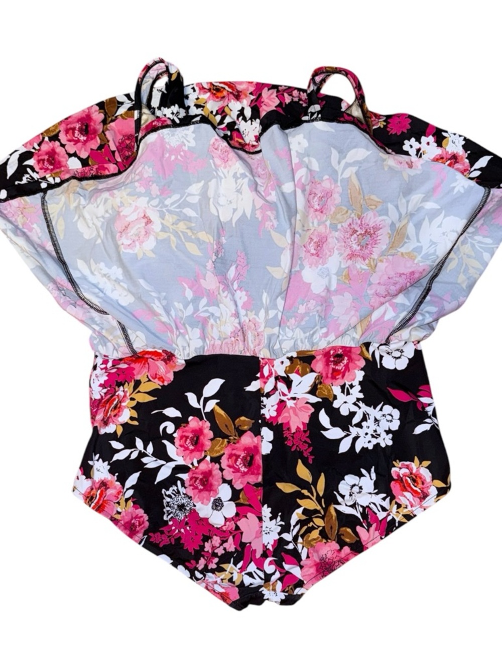 Maxine of Hollywood Floral Swim Dress 22W Black Pink One Piece Tummy Control - Picture 4 of 7